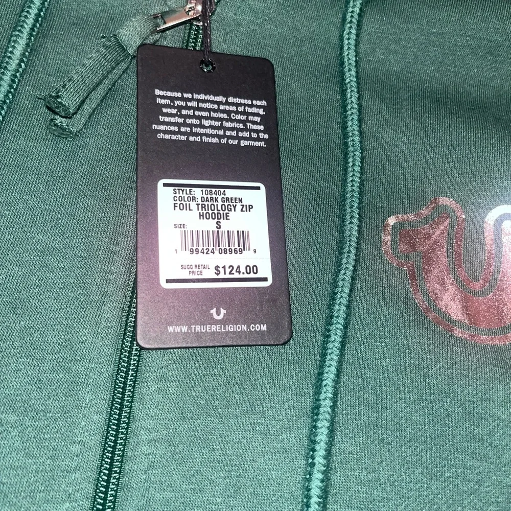 TRUE RELIGION Foil Triology full zip hoodie in Dark green NWT